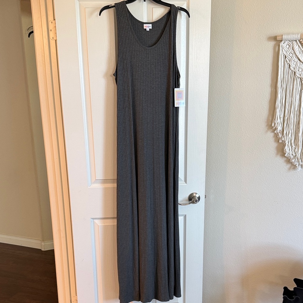 LuluRoe Dani Sleeveless Ribbed Maxi Dress - Charcoal Gray